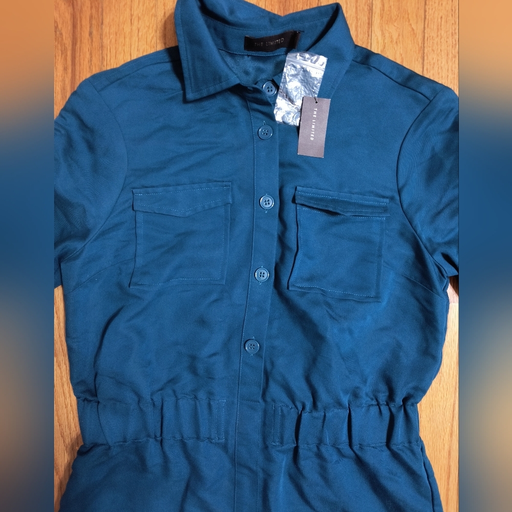 Pick 3/$10 ⭐ The Limited Safari Style Shirt Dress, Dark Teal, Women's XS - Picture 7 of 16